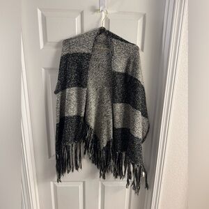Black and Gray Striped Fringe Jacket